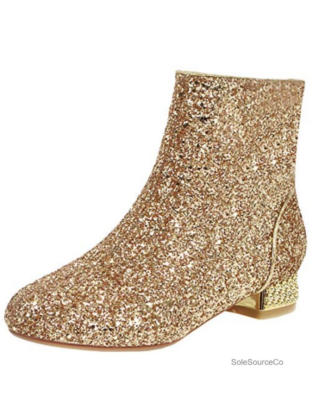 Sequin Block Heel Ankle Boots Sparkly Glitter Side Zip Dress Booties